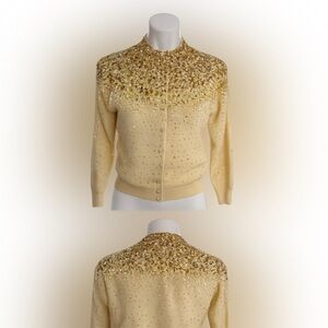 Christina Cream and Gold Hand-Beaded Garment 70% Lambswool